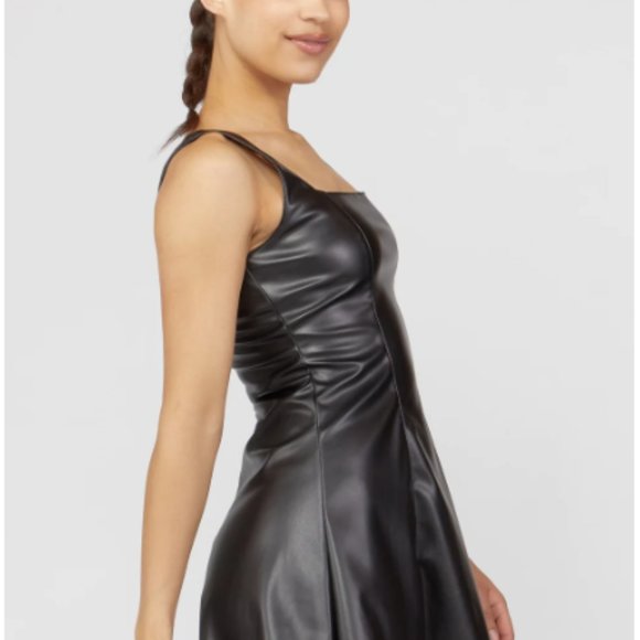 NWT Faux Leather Mini Skater Dress Size Small Black - Picture 2 of 9
